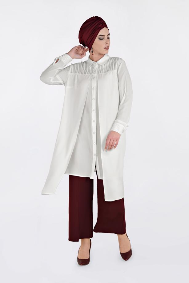 Vêtements hijab CRÈME TUNIQUE CHEMISE À EMBELLIE 2825  - TRENDTESETTÜR