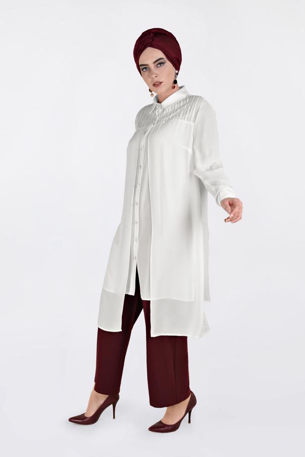 Vêtements hijab CRÈME TUNIQUE CHEMISE À EMBELLIE 2825  - TRENDTESETTÜR