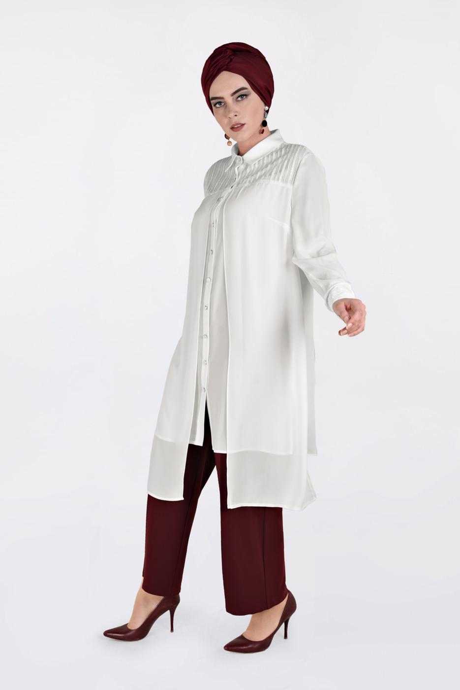 Tesettür giyim KREM PUL PAYET DETAYLI TUNİK 2825 