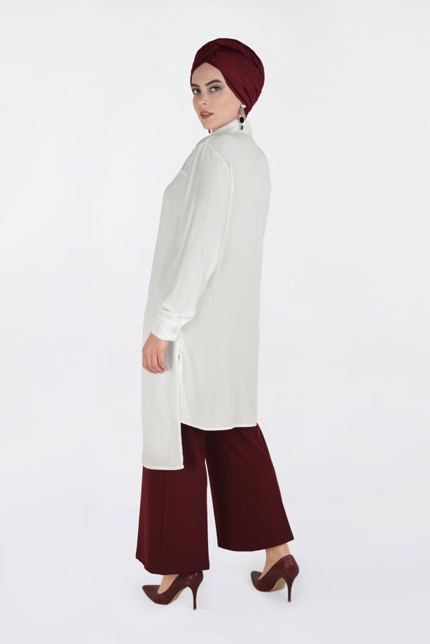 Vêtements hijab CRÈME TUNIQUE CHEMISE À EMBELLIE 2825  - TRENDTESETTÜR
