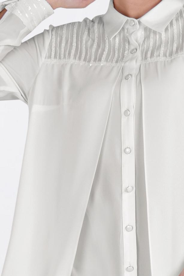 Vêtements hijab CRÈME TUNIQUE CHEMISE À EMBELLIE 2825  - TRENDTESETTÜR