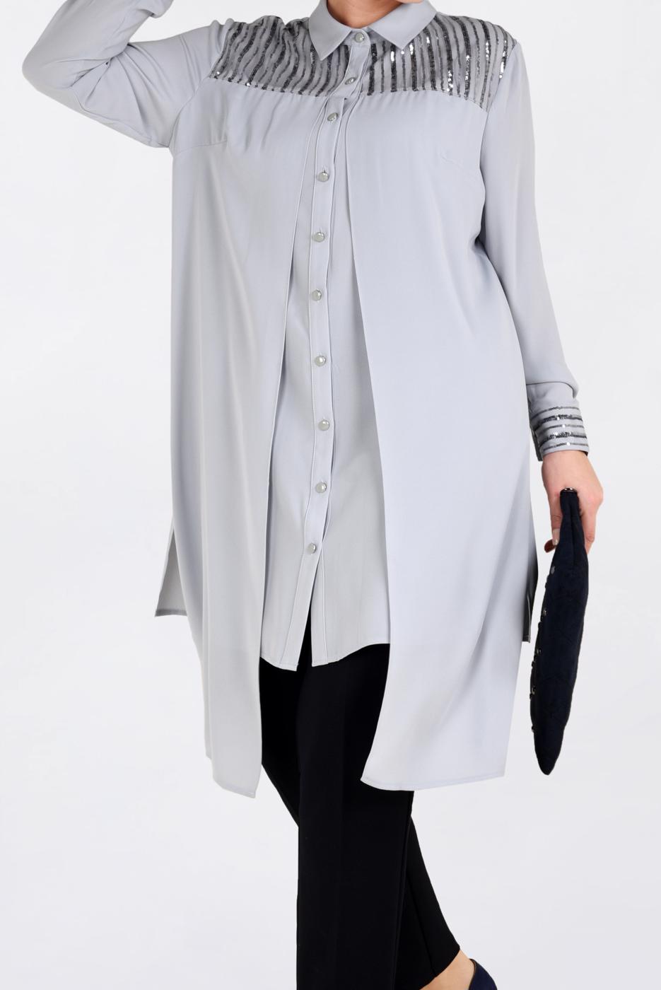 Tesettür giyim GRİ PUL PAYET DETAYLI TUNİK 2825 