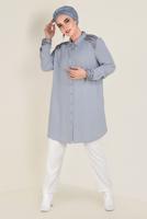 Tesettür giyim GRİ OMUZLARI VE MANŞETLERİ PUL DETAYLI TUNİK 2826 