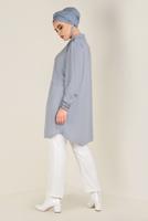 Tesettür giyim GRİ OMUZLARI VE MANŞETLERİ PUL DETAYLI TUNİK 2826 