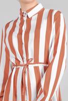 Tesettür giyim EKRU BELDEN BAĞCIK DETAYLI ÇİZGİLİ TUNİK  2924 