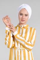 Hijab clothing ECRU STRIPPED TIE-FRONT SHIRT TUNIC 2924 
