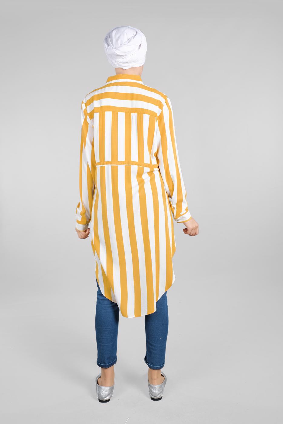 Hijab clothing ECRU STRIPPED TIE-FRONT SHIRT TUNIC 2924 