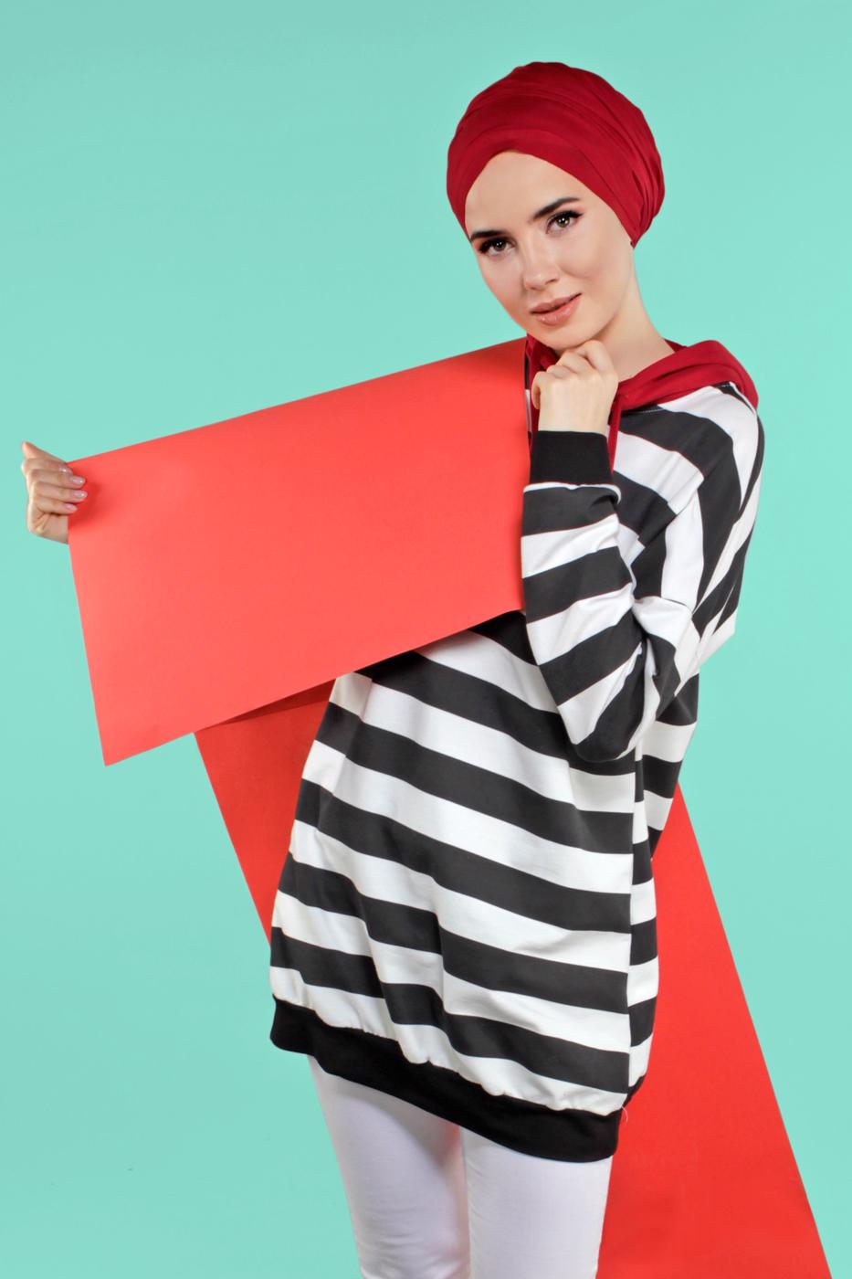 Vêtements hijab NOIR SWEATSHIRT RAYÉ 3038 