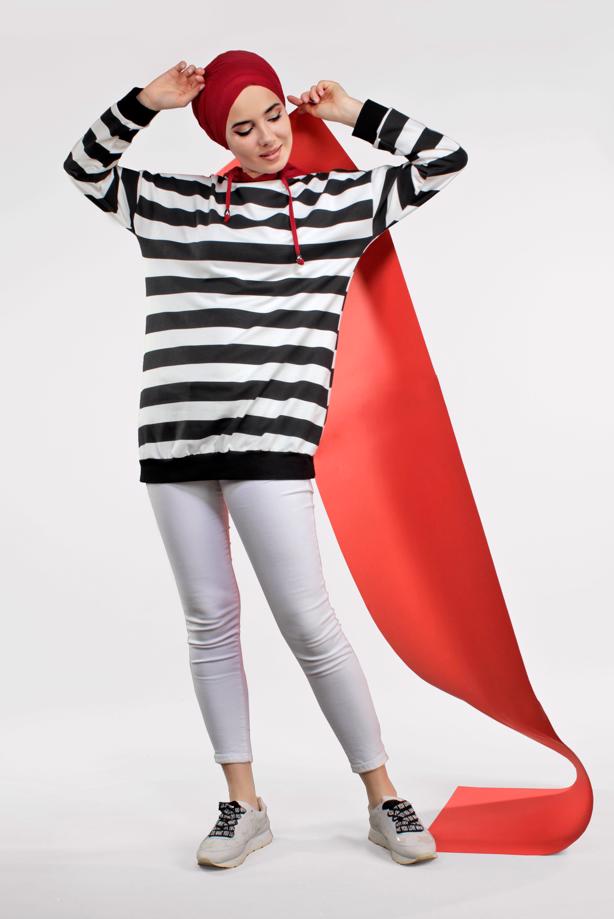 Vêtements hijab  STRIPPED HOODIE 3038  - TRENDTESETTÜR