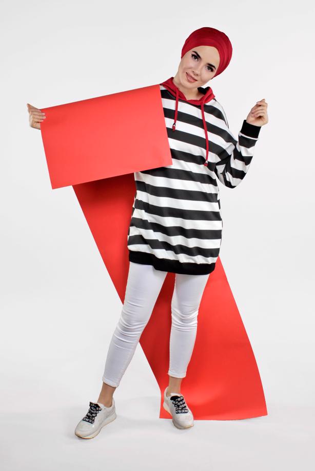 Vêtements hijab  STRIPPED HOODIE 3038  - TRENDTESETTÜR