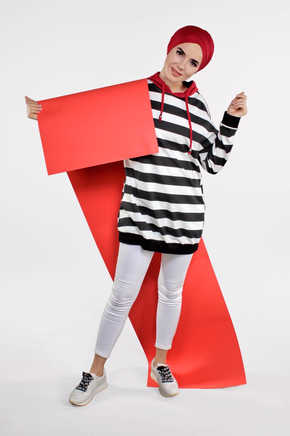 Vêtements hijab NOIR SWEATSHIRT RAYÉ 3038 