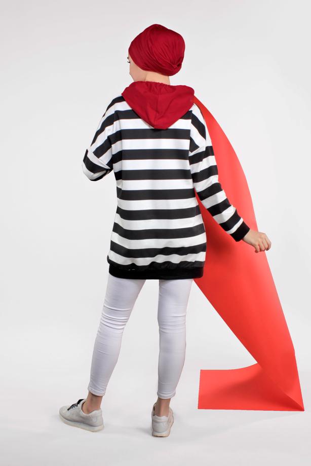Vêtements hijab  STRIPPED HOODIE 3038  - TRENDTESETTÜR