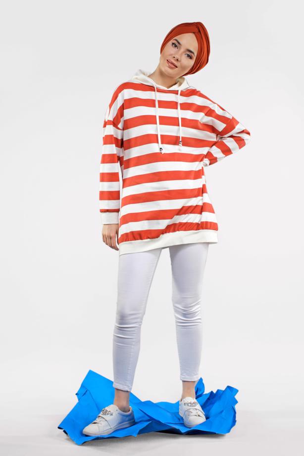 Vêtements hijab  STRIPPED HOODIE 3038  - TRENDTESETTÜR