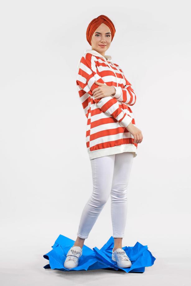 Vêtements hijab  STRIPPED HOODIE 3038  - TRENDTESETTÜR