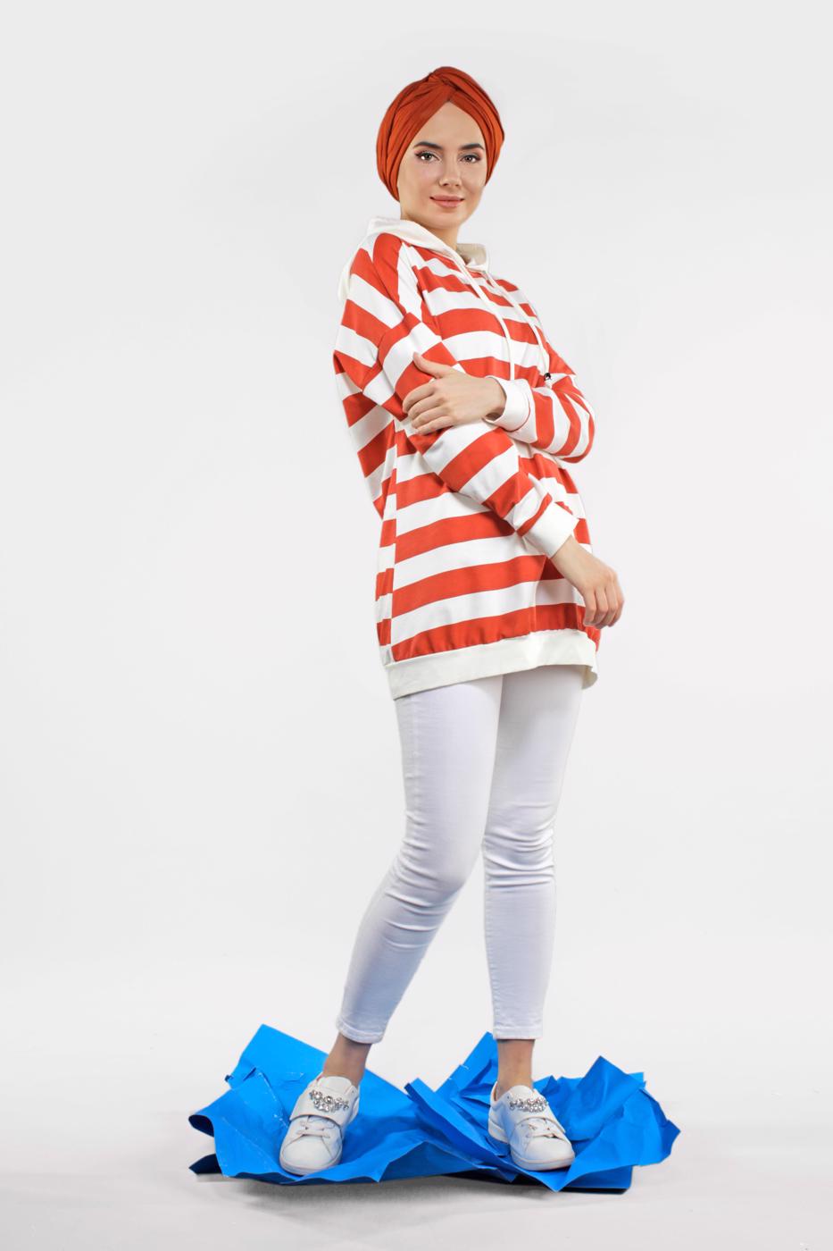 Vêtements hijab ORANGE SWEATSHIRT RAYÉ 3038 