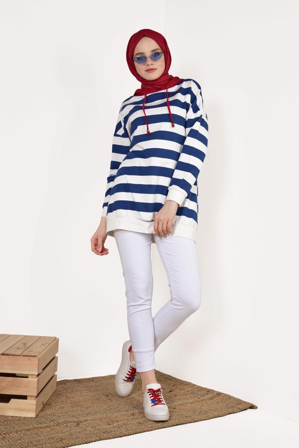 Vêtements hijab  STRIPPED HOODIE 3038  - TRENDTESETTÜR