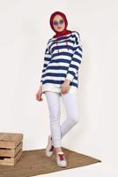 Vêtements hijab BLEU MARINE SWEATSHIRT RAYÉ 3038 