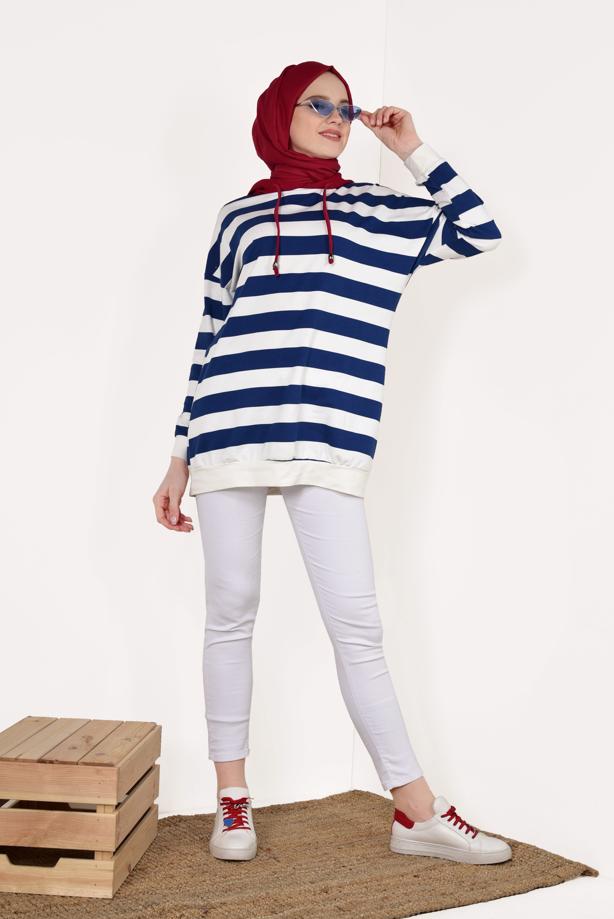 Vêtements hijab  STRIPPED HOODIE 3038  - TRENDTESETTÜR