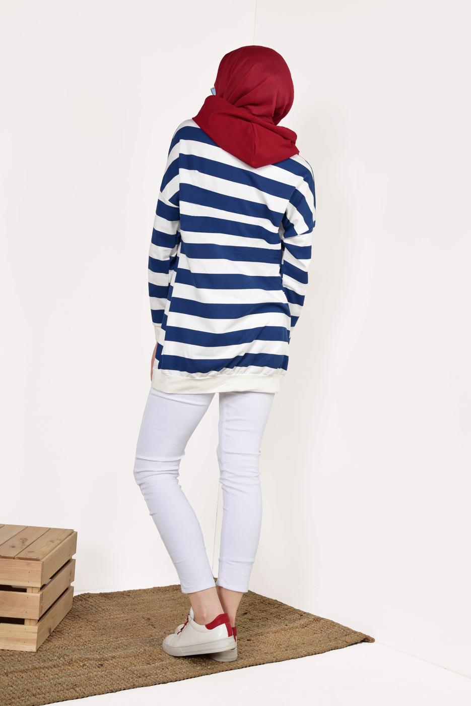 Vêtements hijab BLEU MARINE SWEATSHIRT RAYÉ 3038 