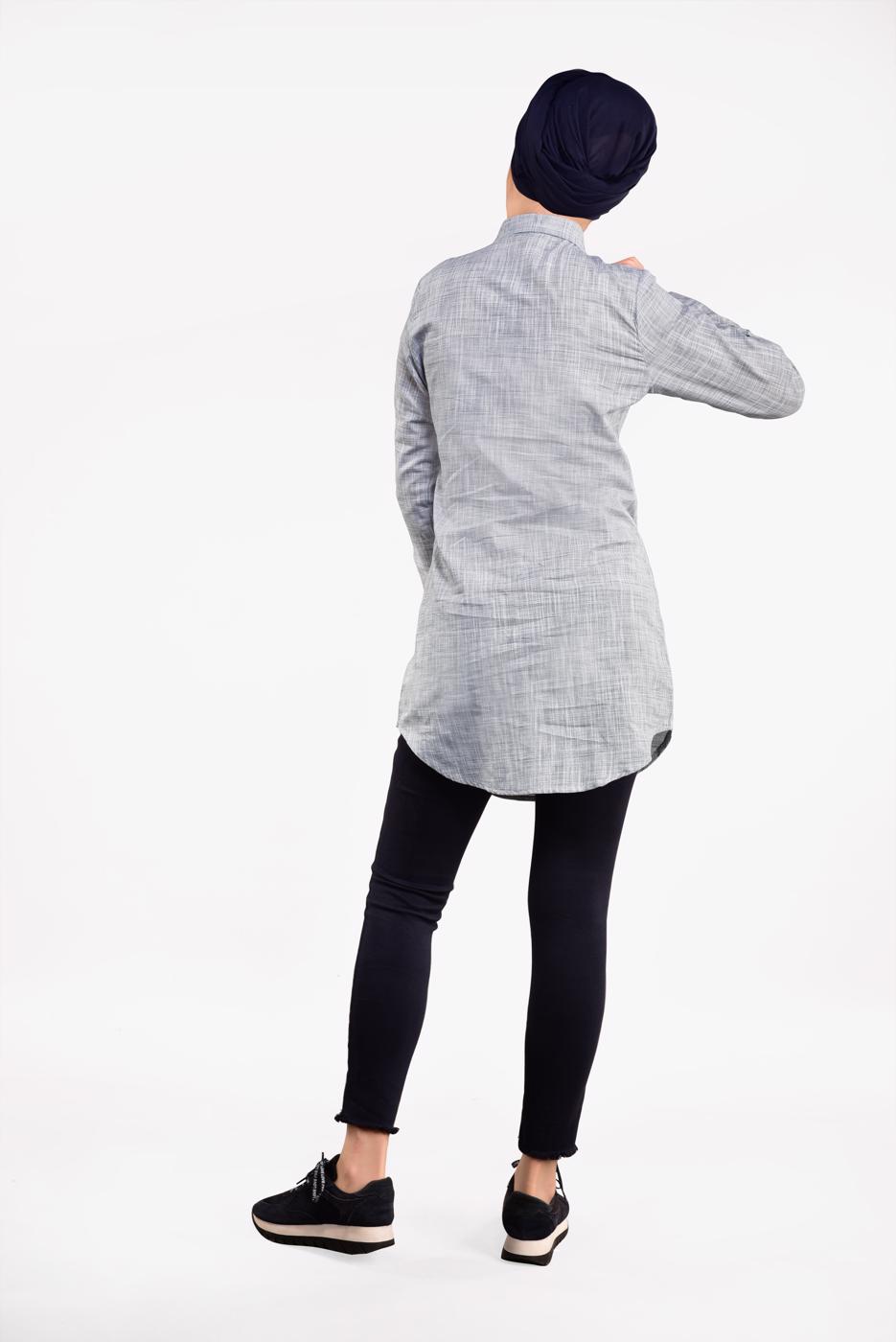 Vêtements hijab GRIS CHEMISE BRODÉE 3103 