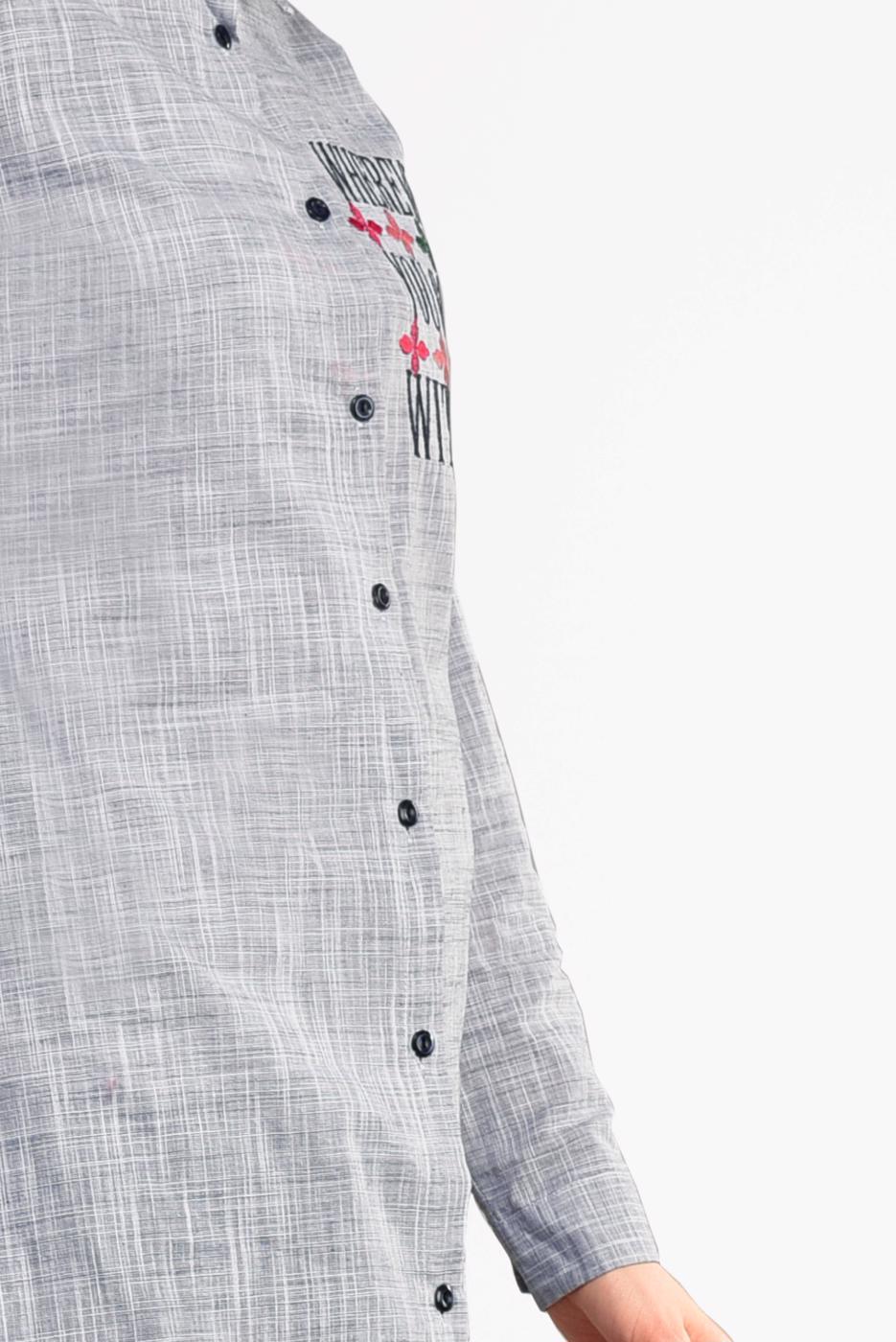 Vêtements hijab GRIS CHEMISE BRODÉE 3103 