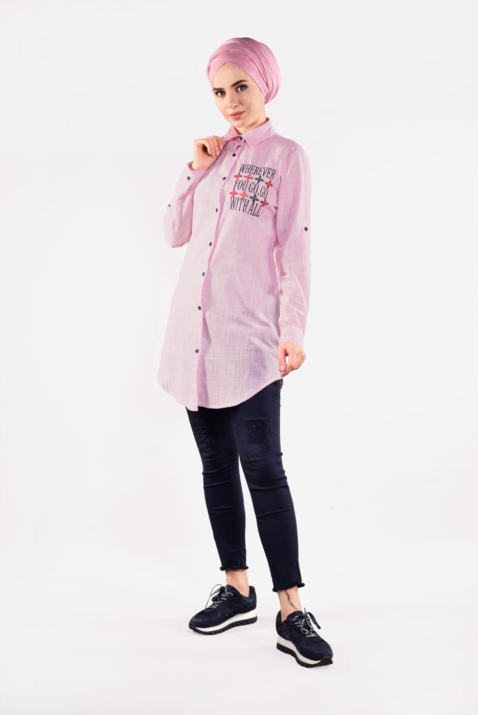 Hijab clothing PINK EMBROIDERED SHIRT 3103 