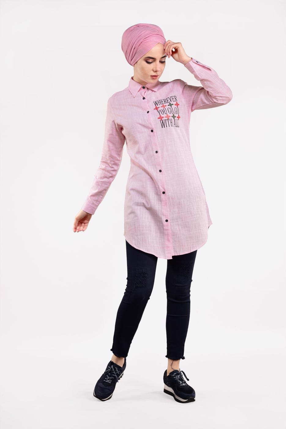 Hijab clothing PINK EMBROIDERED SHIRT 3103 