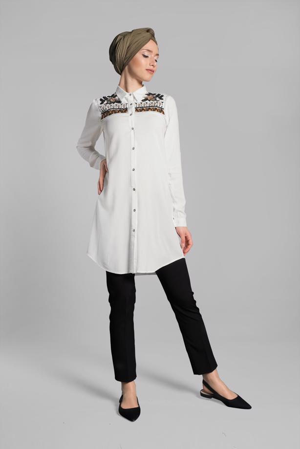 Vêtements hijab  EMBROIDERED SHIRT 3174  - TRENDTESETTÜR