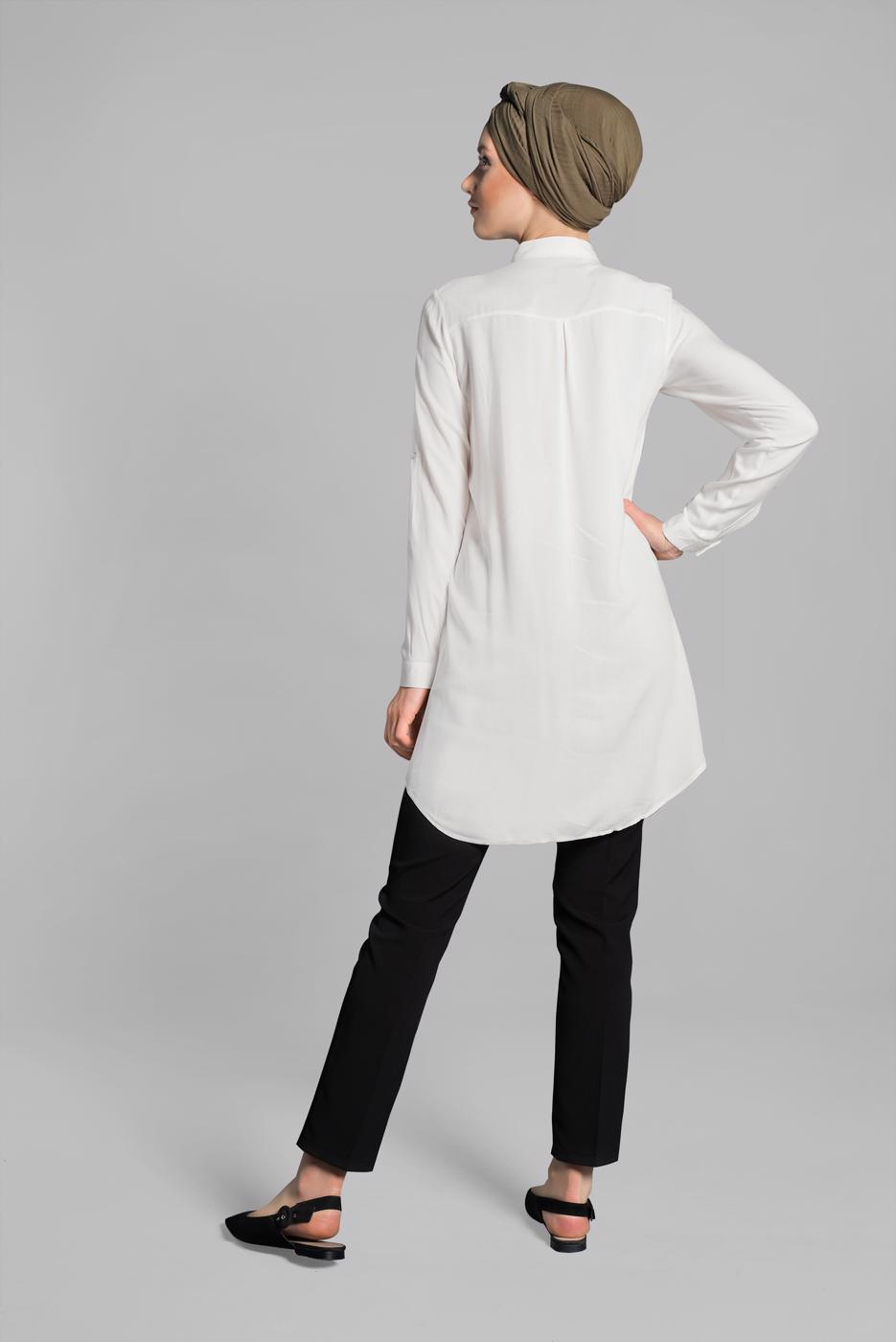 Hijab clothing WHITE EMBROIDERED SHIRT 3174 