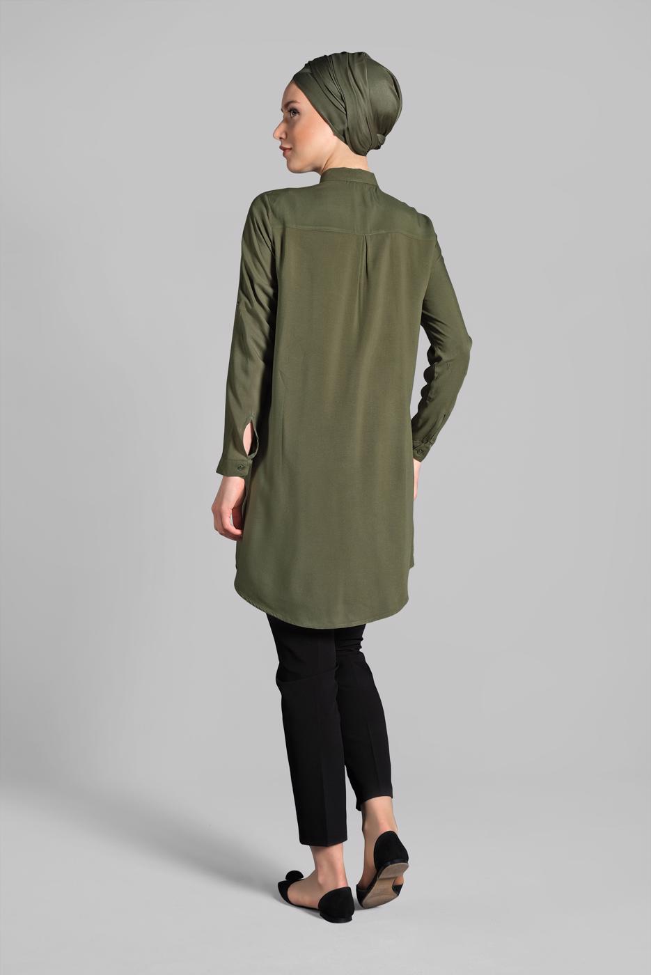 Vêtements hijab KAKI CHEMISE BRODÉE 3174 