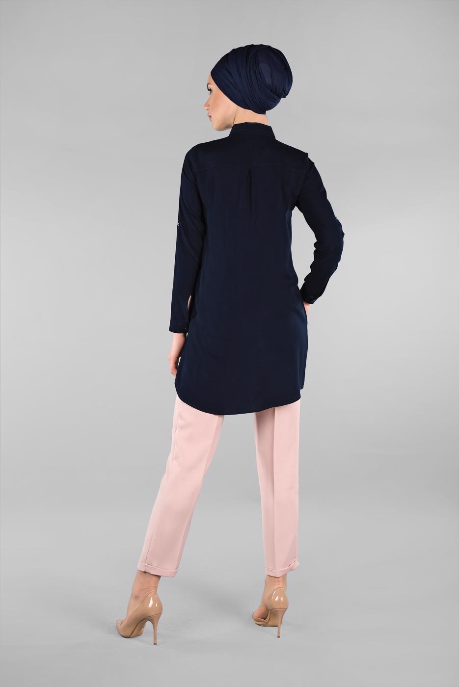 Vêtements hijab BLEU MARINE CHEMISE BRODÉE 3174 