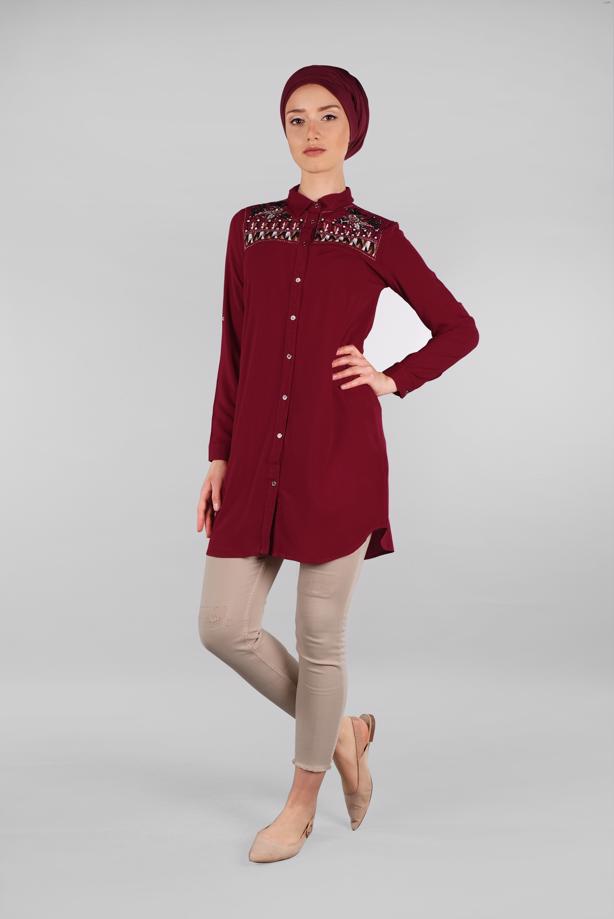 Vêtements hijab  EMBROIDERED SHIRT 3174  - TRENDTESETTÜR