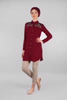 Hijab clothing CLARET RED EMBROIDERED SHIRT 3174 