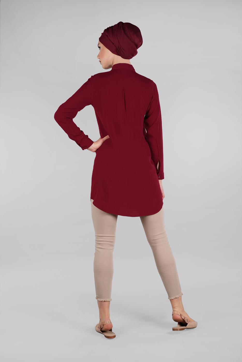 Hijab clothing CLARET RED EMBROIDERED SHIRT 3174 