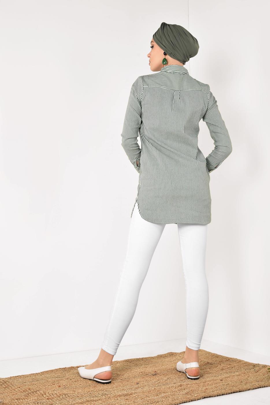 Hijab clothing GREEN STRIPPED SHIRT 3333