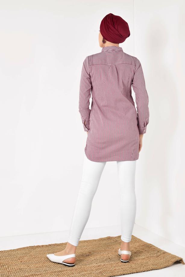 Tesettür giyim  ÇİZGİLİ BOYDAN DÜĞMELİ TUNİK T 3333 - TRENDTESETTÜR