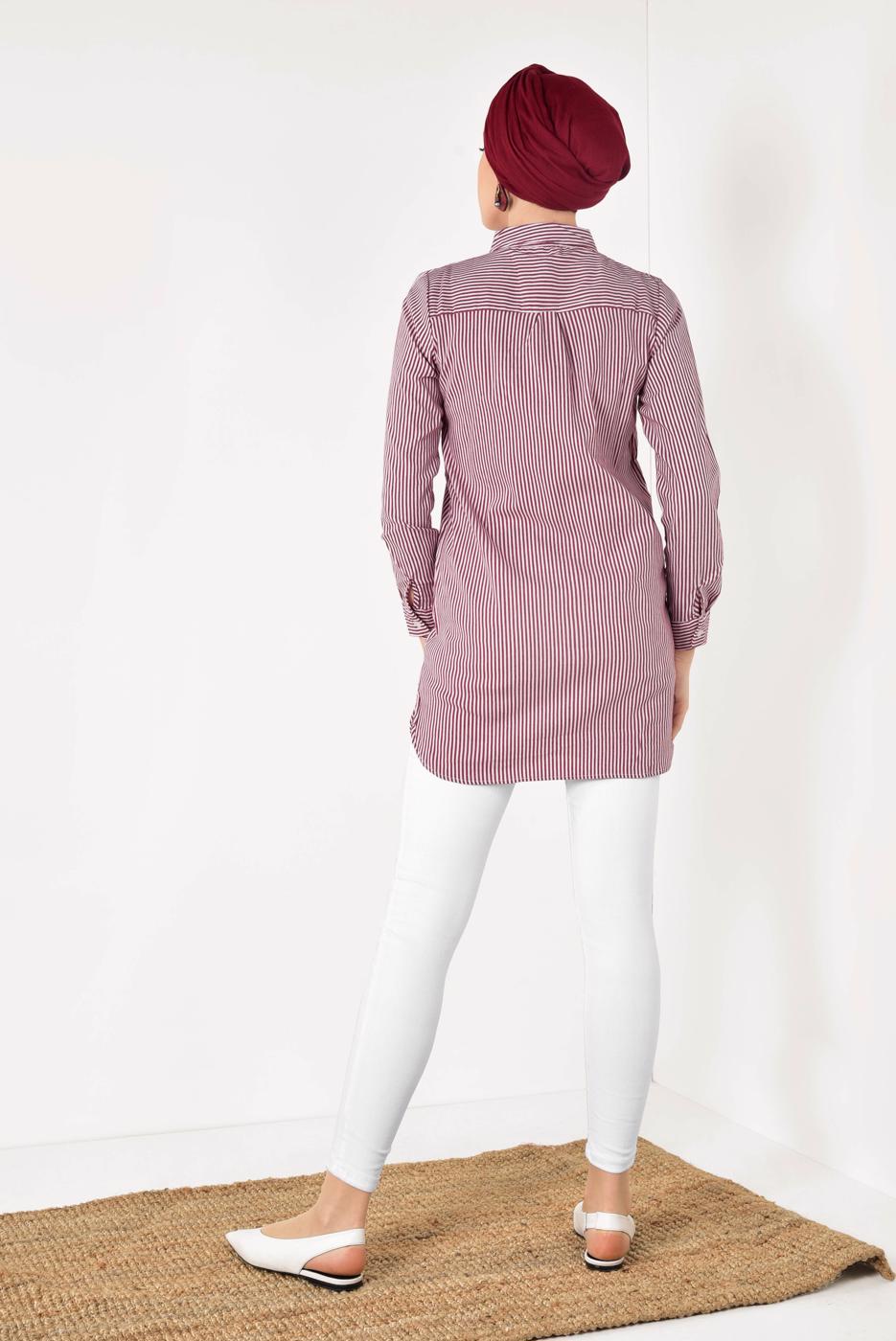 Hijab clothing CLARET RED STRIPPED SHIRT 3333