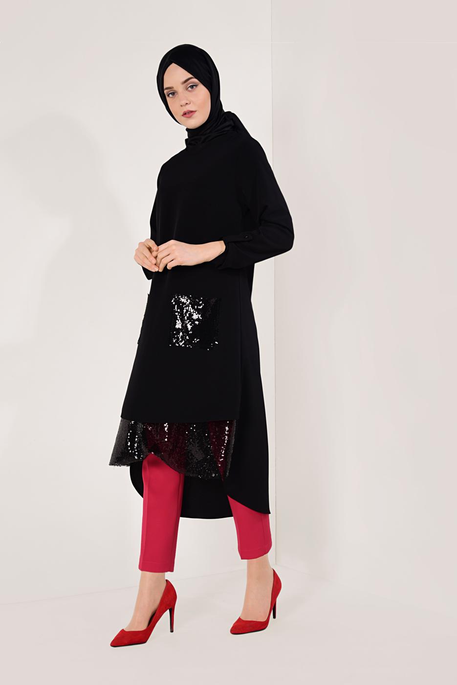Vêtements hijab NOIR TUNIQUE À SEQUINS 3368 