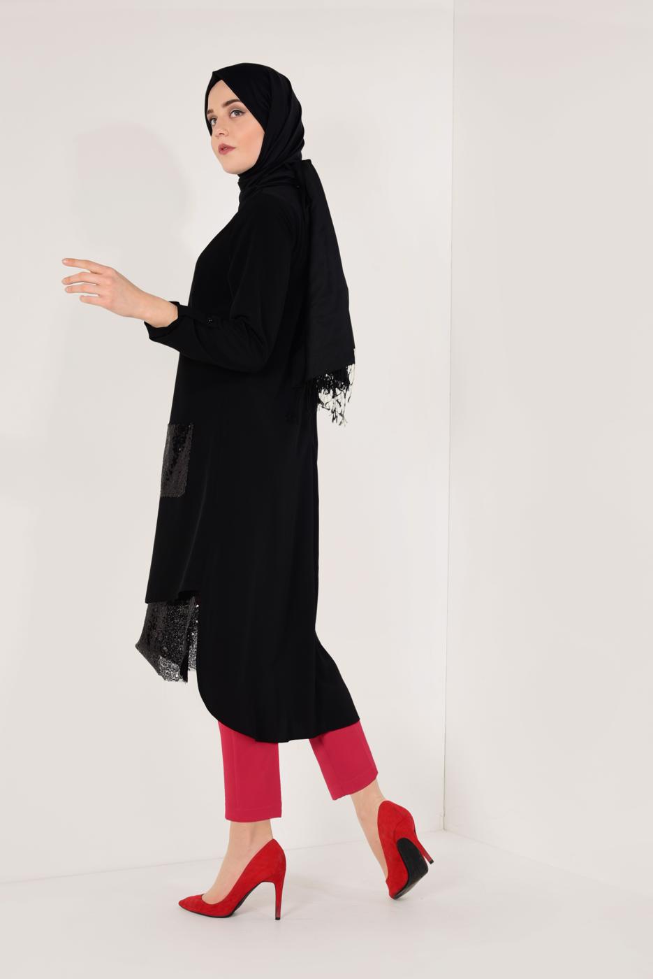 Hijab clothing BLACK SEQUINNED TUNIC 3368