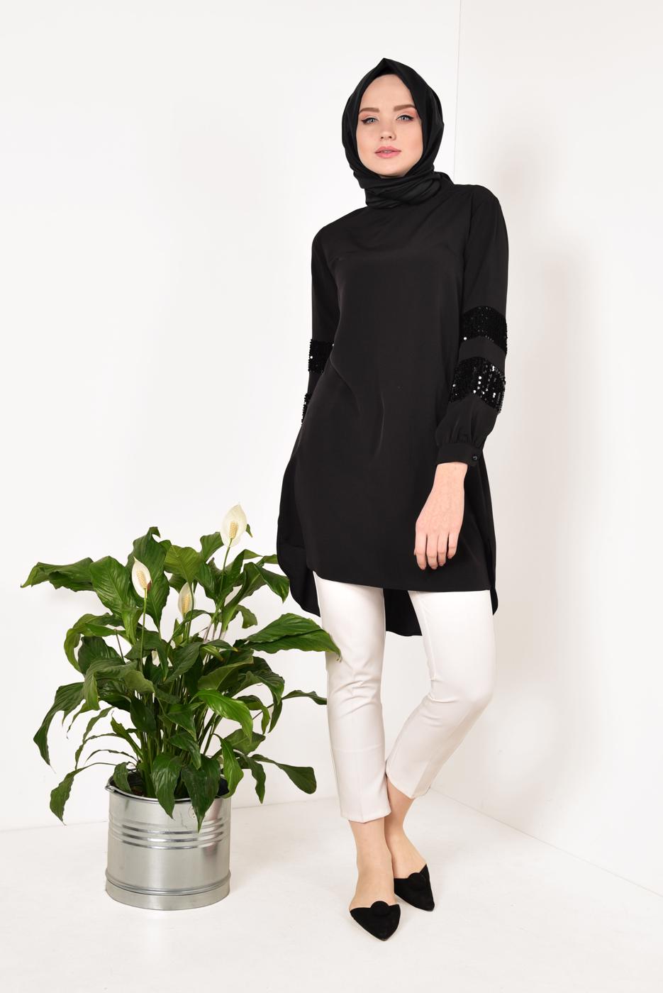 Hijab clothing BLACK SEQUINNED TUNIC 3412