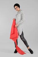 Tesettür giyim KREM ÇİZGİLİ KLASİK YAKA DÜĞMELİ TUNİK T 3426