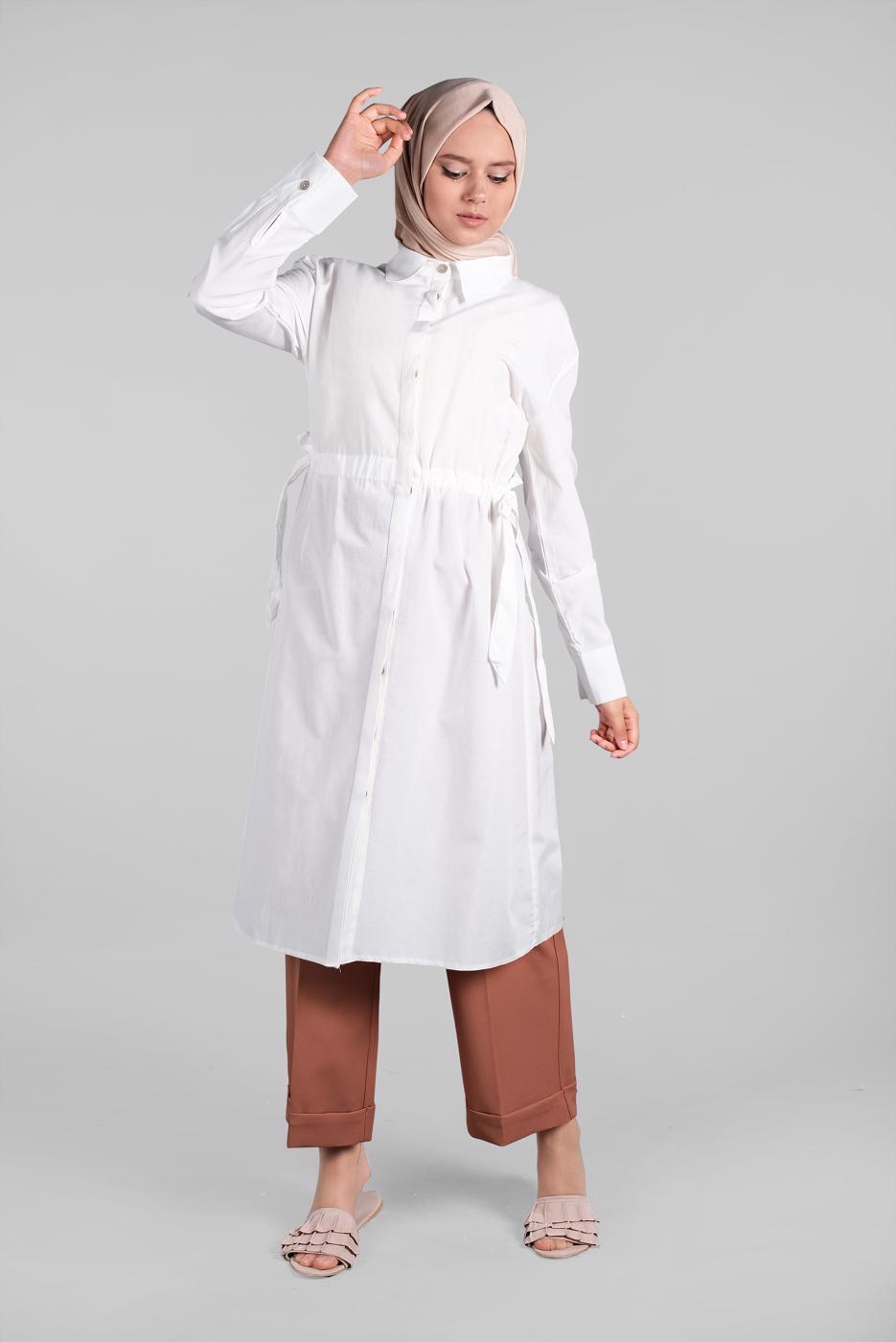 Hijab clothing CREAM SMOCKED-WAIST TUNIC 3622
