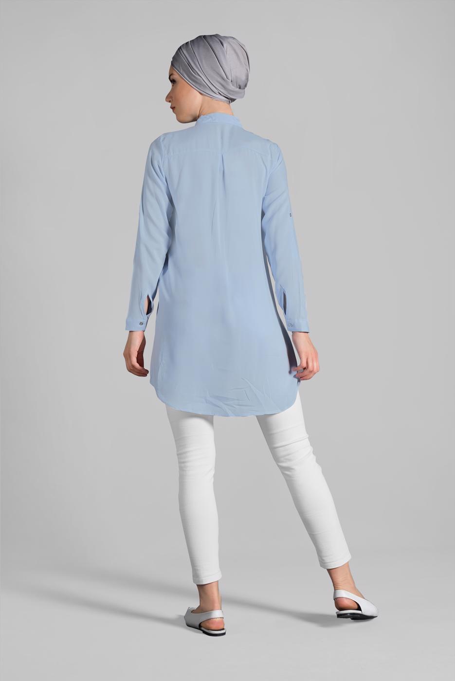 Hijab clothing BLUE Sequin Embroidered Tunic T 3691