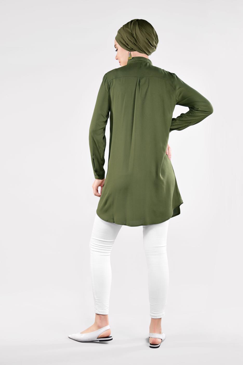 Hijab clothing KHAKI Sequin Embroidered Tunic T 3691