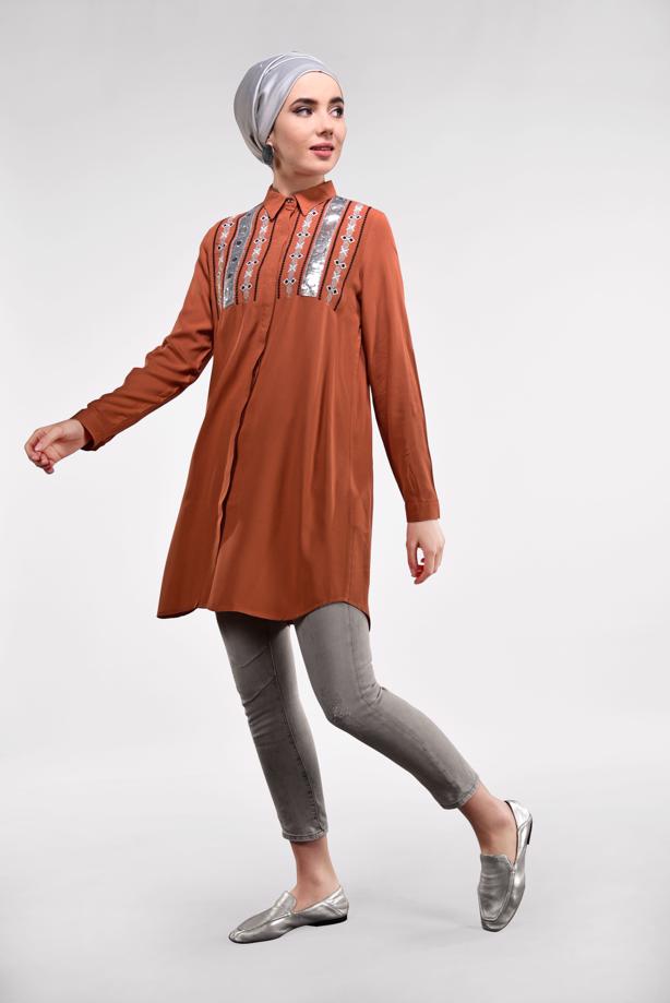 Vêtements hijab  Sequin Embroidered Tunic T 3691 - TRENDTESETTÜR