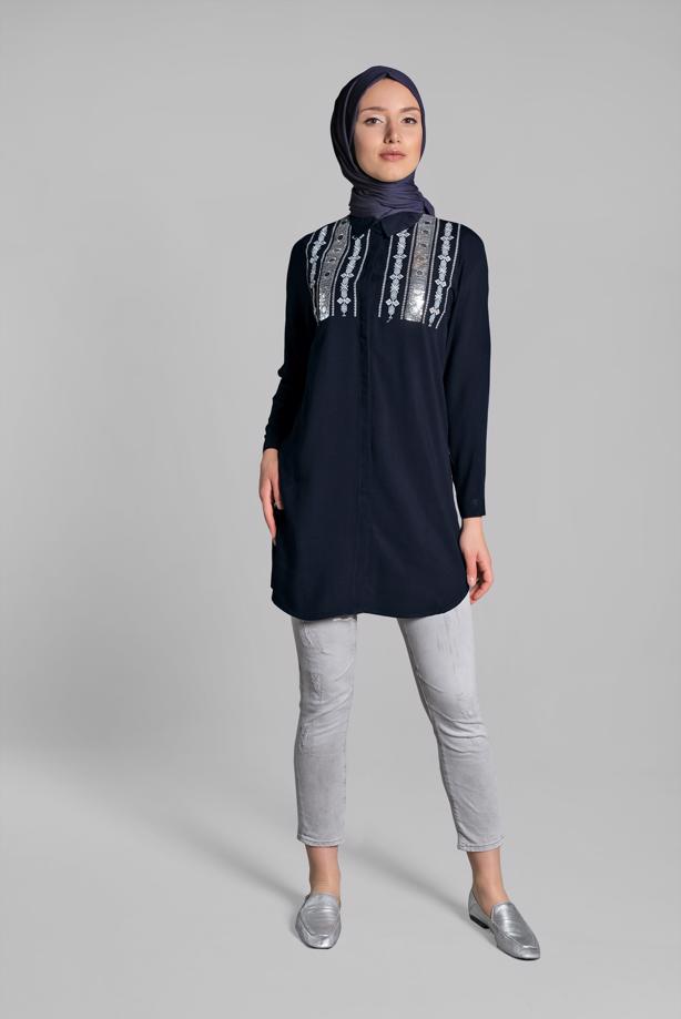 Vêtements hijab  Sequin Embroidered Tunic T 3691 - TRENDTESETTÜR