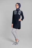 Hijab clothing NAVY BLUE Sequin Embroidered Tunic T 3691