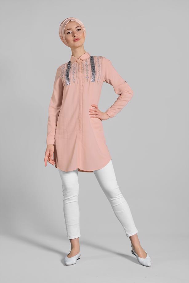 Vêtements hijab  Sequin Embroidered Tunic T 3691 - TRENDTESETTÜR