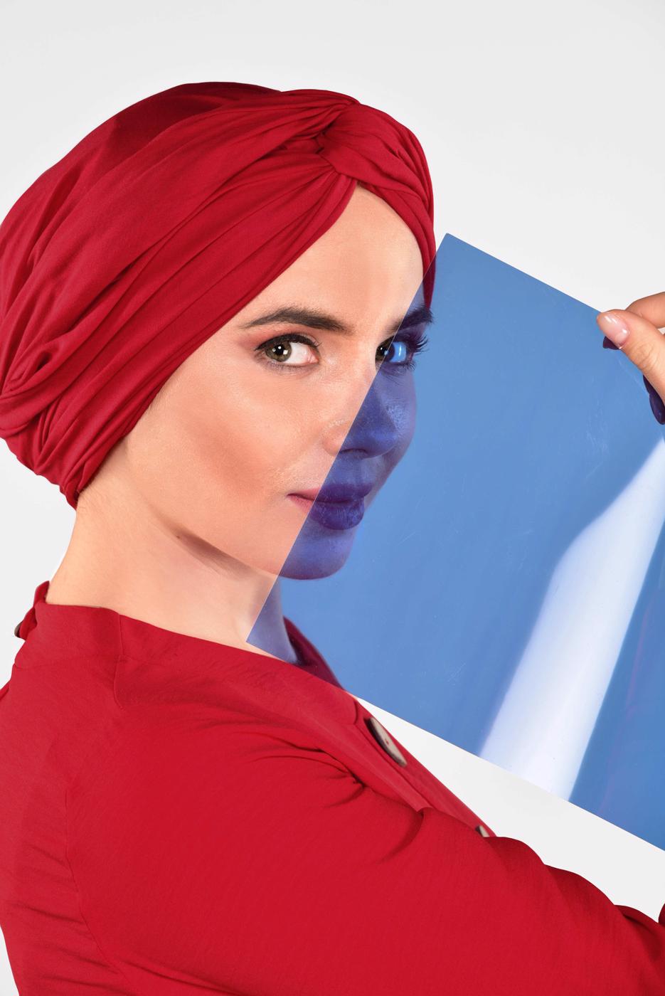Vêtements hijab ROUGE TUNIQUE EN COTON À ASYMÉTRIQUE 3822 