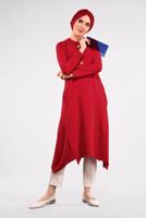 Hijab clothing RED ASYMMETRICAL COTTON TUNIC 3822 